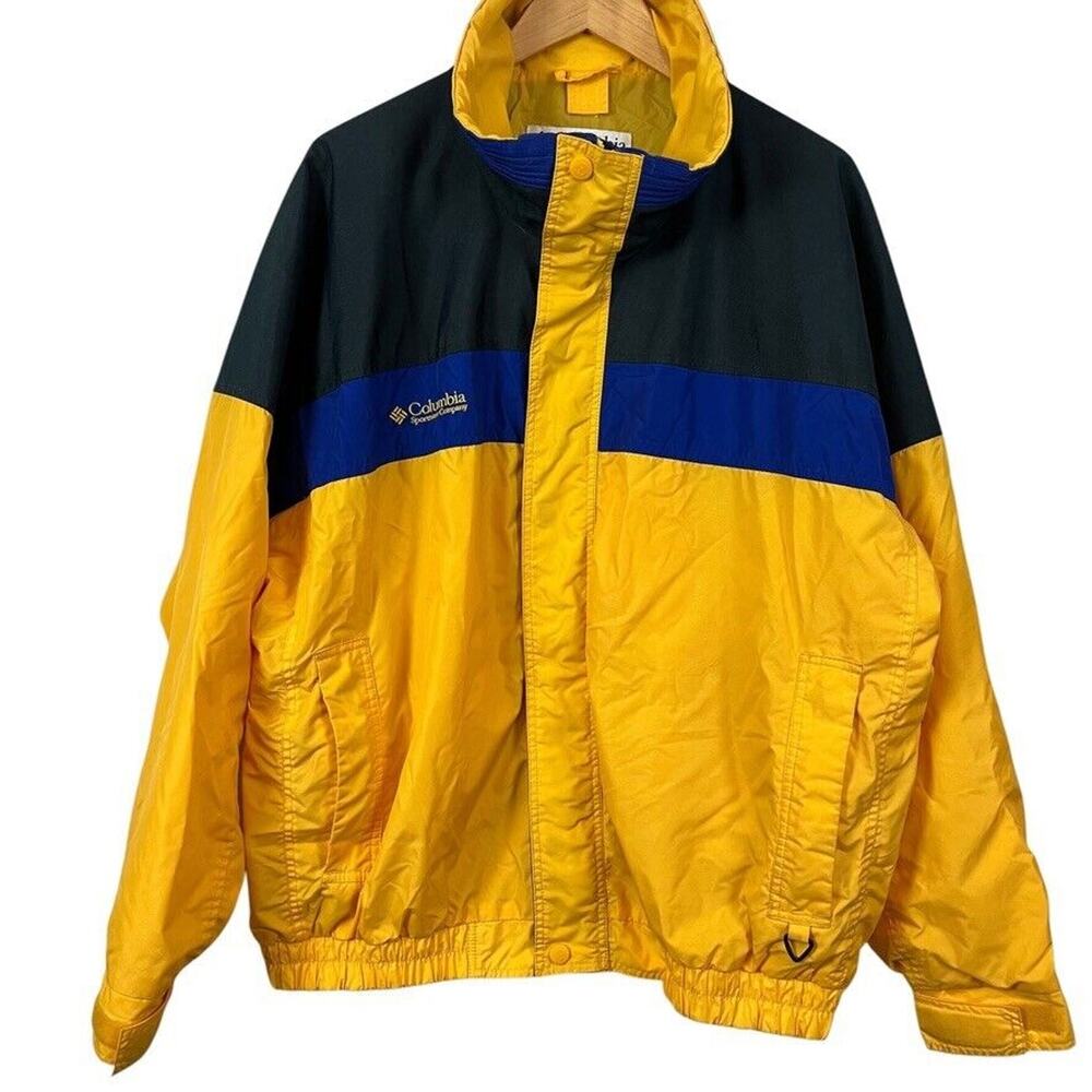 Columbia Mens Yellow Blue Bugaboo Full Zip Jacket Nylon Hiking Camping sz XL - Picture 1 of 12